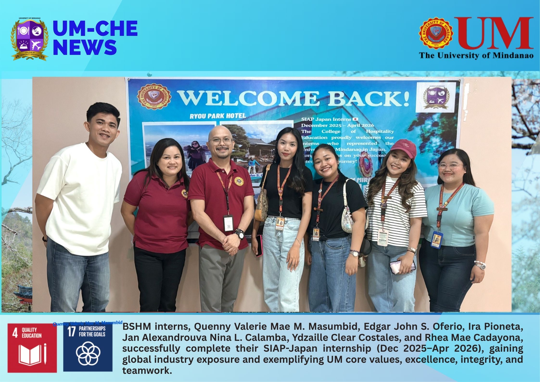 The College of Hospitality Education Welcomes Back BSHM Interns from SIAP-Japan (December 2025 – April 2026)